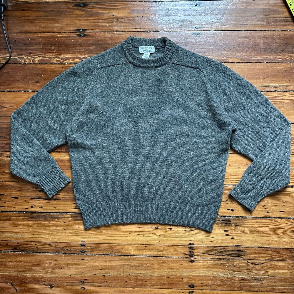 Vintage Heather Tweed Shetland Wool Sweater Mens Size Large Dark Green